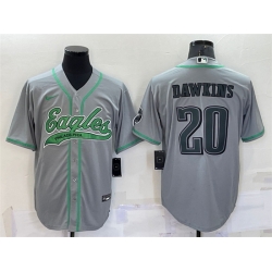 Men Philadelphia Eagles 20 Brian Dawkins Grey With Patch Cool Base Stitched Baseball Jersey