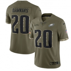 Men Philadelphia Eagles 20 Brian Dawkins Olive 2022 Salute To Service Limited Stitched Jersey