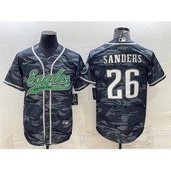 Men Philadelphia Eagles 26 Miles Sanders Grey Camo With Patch Cool Base Stitched Baseball Jersey