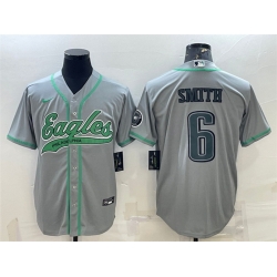 Men Philadelphia Eagles 6 DeVonta Smith Gray With Patch Cool Base Stitched Baseball Jersey