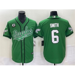 Men Philadelphia Eagles 6 DeVonta Smith Green With C Patch Cool Base Stitched Baseball Jersey