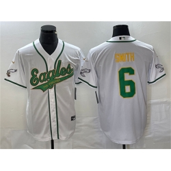 Men Philadelphia Eagles 6 DeVonta Smith White Gold Cool Base Stitched Baseball Jersey