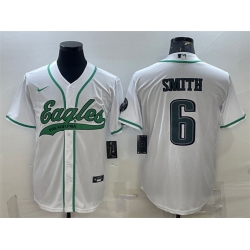 Men Philadelphia Eagles 6 DeVonta Smith White With Patch Cool Base Stitched Baseball Jersey