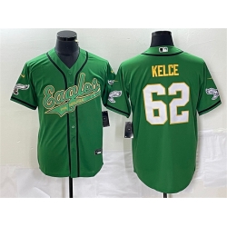 Men Philadelphia Eagles 62 Jason Kelce Green Gold Cool Base Stitched Baseball Jersey