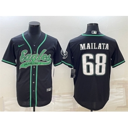 Men Philadelphia Eagles 68 Jordan Mailata Black With Patch Cool Base Stitched Baseball Jersey