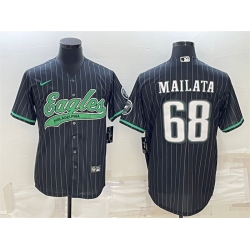 Men Philadelphia Eagles 68 Jordan Mailata Black With Patch Cool Base Stitched Baseball Jerseys