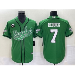 Men Philadelphia Eagles 7 Haason Reddick Green With C Patch Cool Base Stitched Baseball Jersey