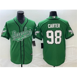 Men Philadelphia Eagles 98 Jalen Carter Green Cool Base Stitched Baseball Jersey