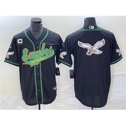 Men Philadelphia Eagles Black Team Big Logo With C Patch Cool Base Stitched Baseball Jersey