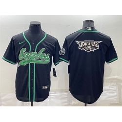 Men Philadelphia Eagles Black Team Big Logo With Patch Cool Base Stitched Baseball Jersey