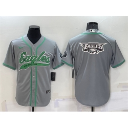 Men Philadelphia Eagles Grey Team Big Logo With Patch Cool Base Stitched Baseball Jersey