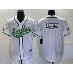 Men Philadelphia Eagles White Team Big Logo Cool Base Stitched Baseball Jersey