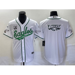 Men Philadelphia Eagles White Team Big Logo With C Patch Cool Base Stitched Baseball Jersey