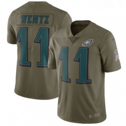 Mens Nike Philadelphia Eagles 11 Carson Wentz Limited Olive 2017 Salute to Service NFL Jersey