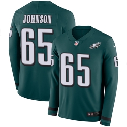 Nike Eagles #65 Lane Johnson Midnight Green Team Color Men Stitched NFL Limited Therma Long Sleeve Jersey