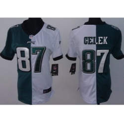 Women Nike Philadelphia Eagles 87 Brent Celek White Green Split NFL Jerseys