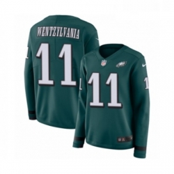 Womens Nike Philadelphia Eagles 11 Carson Wentz Limited Green Therma Long Sleeve Wentzylvania NFL Jersey