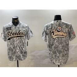 Men Pittsburgh Steelers Team Big Logo 2024 Arctic Camo Salute To Service Stitched Baseball Jersey