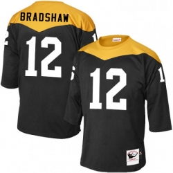 Mens Mitchell and Ness Pittsburgh Steelers 12 Terry Bradshaw Elite Black 1967 Home Throwback NFL Jersey