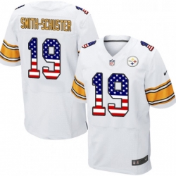 Mens Nike Pittsburgh Steelers 19 JuJu Smith Schuster Elite White Road USA Flag Fashion NFL Jersey