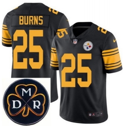 Men's Nike Pittsburgh Steelers #25 Artie Burns Elite Black Rush NFL MDR Dan Rooney Patch Jersey