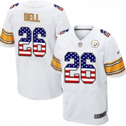 Mens Nike Pittsburgh Steelers 26 LeVeon Bell Elite White Road USA Flag Fashion NFL Jersey