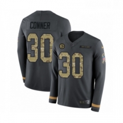 Mens Nike Pittsburgh Steelers 30 James Conner Limited Black Salute to Service Therma Long Sleeve NFL Jersey