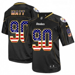 Mens Nike Pittsburgh Steelers 90 T J Watt Elite Black USA Flag Fashion NFL Jersey