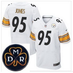 Men's Nike Pittsburgh Steelers #95 Jarvis Jones White NFL Elite MDR Dan Rooney Patch Jersey