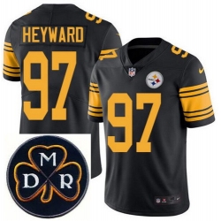 Men's Nike Pittsburgh Steelers #97 Cameron Heyward Elite Black Rush NFL MDR Dan Rooney Patch Jersey