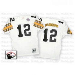 Mitchell And Ness Pittsburgh Steelers 12 Terry Bradshaw White Authentic Throwback NFL Jersey