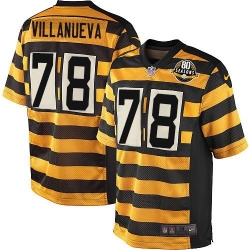 Nike Steelers #78 Alejandro Villanueva Yellow Black Alternate Mens Stitched NFL 80TH Throwback Elite Jersey