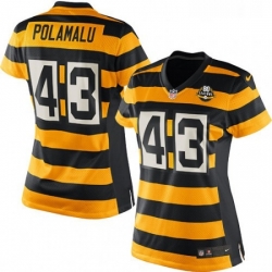 Womens Nike Pittsburgh Steelers 43 Troy Polamalu Elite YellowBlack Alternate 80TH Anniversary Throwback NFL Jersey