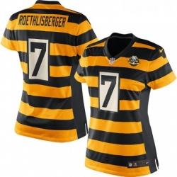 Womens Nike Pittsburgh Steelers 7 Ben Roethlisberger Elite YellowBlack Alternate 80TH Anniversary Throwback NFL Jersey