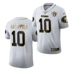 Men San Francisco 49ers 10 Jimmy Garoppolo White Gold 75th Anniversary Stitched Jersey