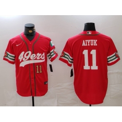 Men San Francisco 49ers 11 Brandon Aiyuk Red With Patch Cool Base Stitched Baseball Jersey 3