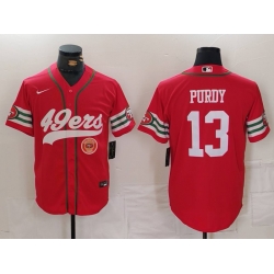 Men San Francisco 49ers 13 Brock Purdy Red With Patch Cool Base Stitched Baseball Jersey 5