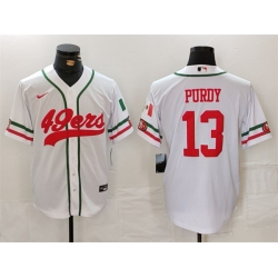 Men San Francisco 49ers 13 Brock Purdy White With Patch Cool Base Stitched Baseball Jersey