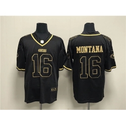 Men San Francisco 49ers 16 Joe Montana Black Gold Stitched Jersey