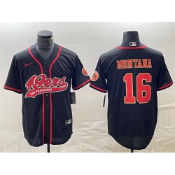 Men San Francisco 49ers 16 Joe Montana Black With Patch Cool Base Stitched Baseball Jersey