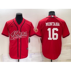 Men San Francisco 49ers 16 Joe Montana Red Cool Base Stitched Baseball Jersey