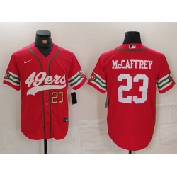 Men San Francisco 49ers 23 Christian McCaffrey Red With Patch Cool Base Stitched Baseball Jersey 2