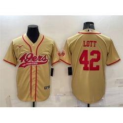 Men San Francisco 49ers 42 Ronnie Lott Gold With Patch Cool Base Stitched Baseball Jersey