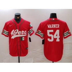 Men San Francisco 49ers 54 Fred Warner Red With Patch Cool Base Stitched Baseball Jersey 1