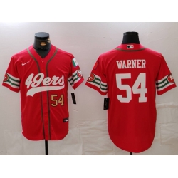 Men San Francisco 49ers 54 Fred Warner Red With Patch Cool Base Stitched Baseball Jersey 2