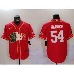 Men San Francisco 49ers 54 Fred Warner Red With Patch Cool Base Stitched Baseball Jersey 3