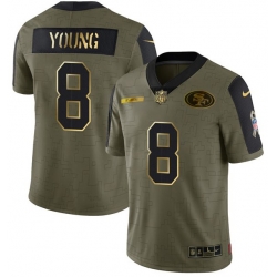 Men San Francisco 49ers 8 Steve Young 2021 Olive Camo Salute To Service Golden Limited Stitched Jersey