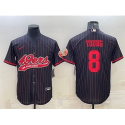 Men San Francisco 49ers 8 Steve Young Black With Patch Cool Base Stitched Baseball Jersey