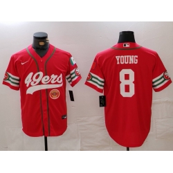 Men San Francisco 49ers 8 Steve Young Red With Patch Cool Base Stitched Baseball Jersey 1