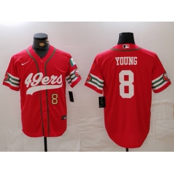 Men San Francisco 49ers 8 Steve Young Red With Patch Cool Base Stitched Baseball Jersey 2